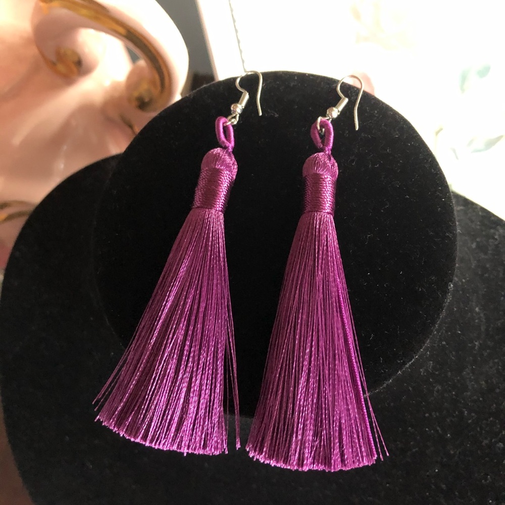 Purple tassel earrings